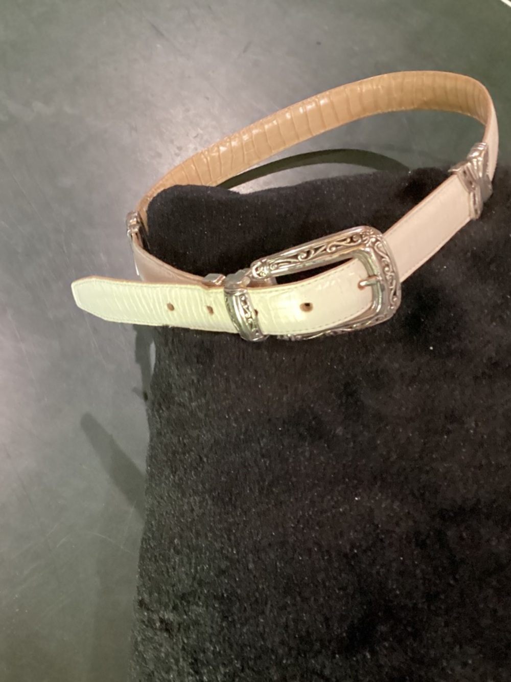 Brighton Cream Leather Belt with Ornate Silver Buckle